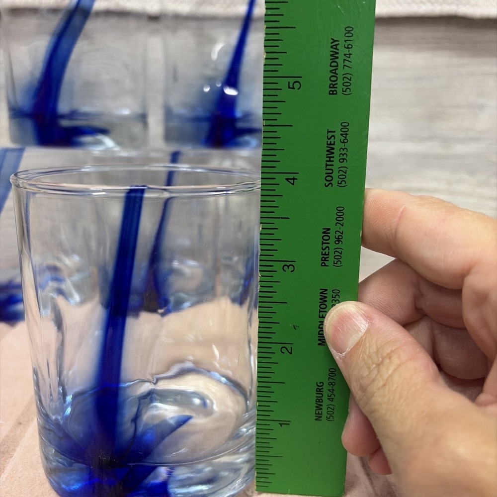 Libbey Blue Ribbon Impression Glasses Dimple Colbalt Blue Swirl x 6 (c8) - Picture 6 of 7